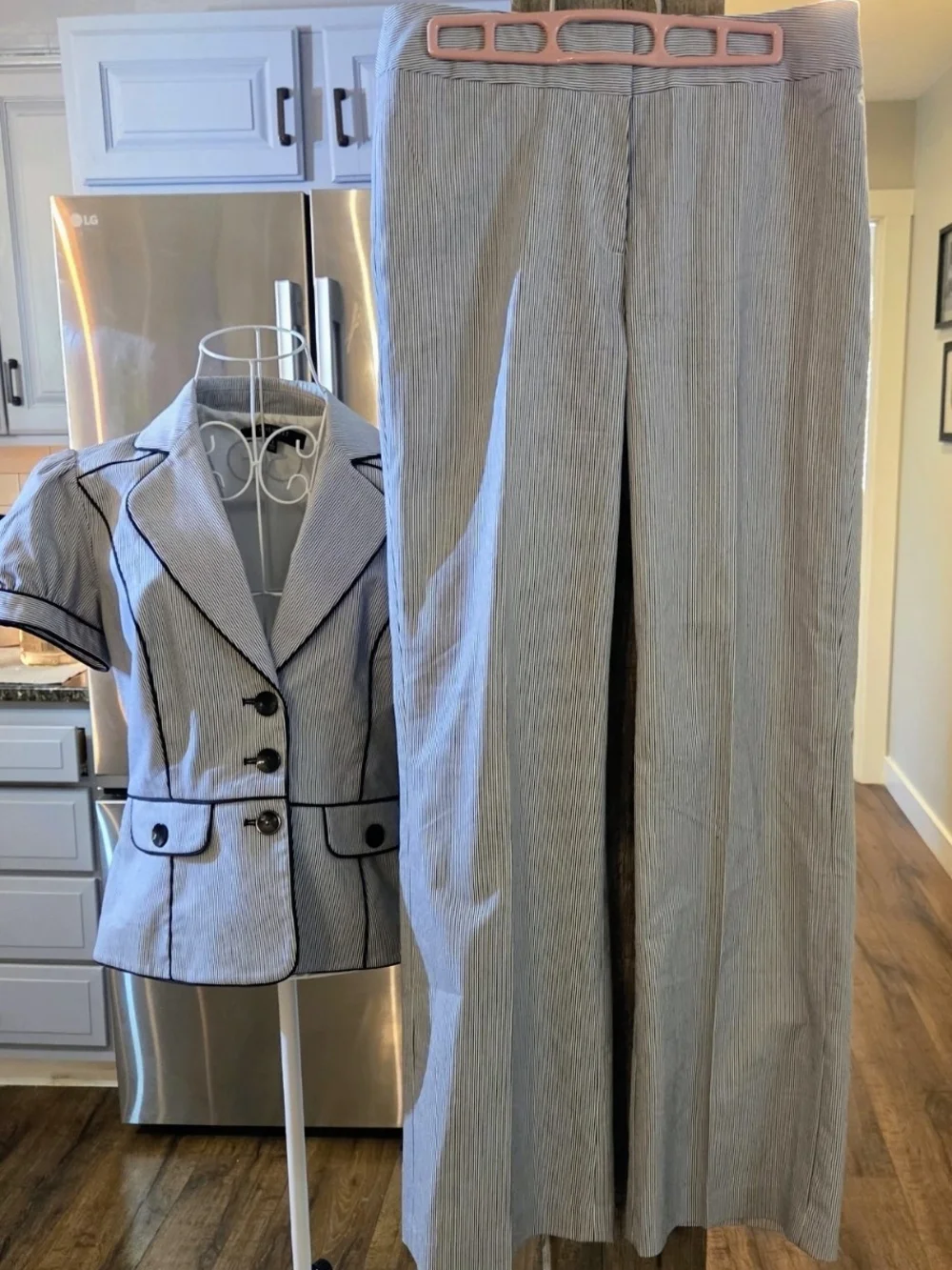 Nine West Light Blue Pinstripe Short-Sleeve Blazer & Wide-Leg Pants